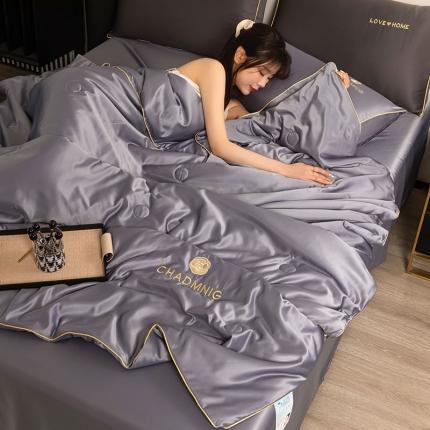 梦镜家纺2025新款山茶花系列凉感丝冰丝大豆夏被 山茶花-气质灰
