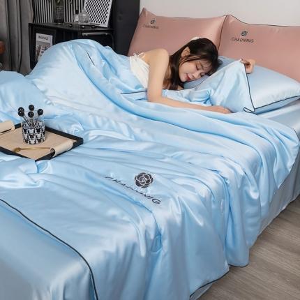 梦镜家纺2025新款山茶花系列凉感丝冰丝大豆夏被 山茶花-浅兰