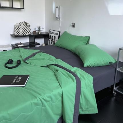 91家纺网 家纺一手货源 找家纺 蜜宿 2023新款全棉水洗棉大豆纤维夏被及夏被四件套 灰边-蜜绿