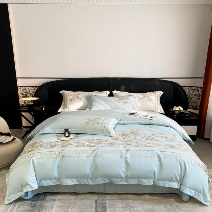 91家纺网 家纺一手货源 找家纺 博纳家纺2023新款13372喷气双面纯棉四件套-香格系列 繁星蓝