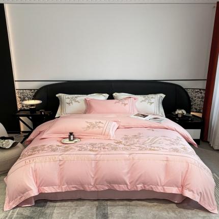 91家纺网 家纺一手货源 找家纺 博纳家纺2023新款13372喷气双面纯棉四件套-香格系列 粉玉