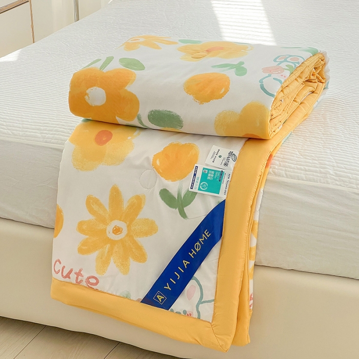 91家纺网 家纺一手货源 找家纺 星巴K 2023新款洛卡棉美棉印花夏被亲肤手包边夏被 阳光兔兔