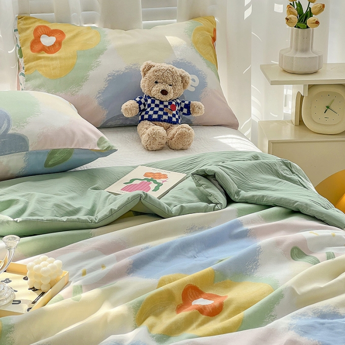 91家纺网 家纺一手货源 找家纺 星巴K 2023新款洛卡棉美棉印花夏被亲肤手包边夏被 炫彩