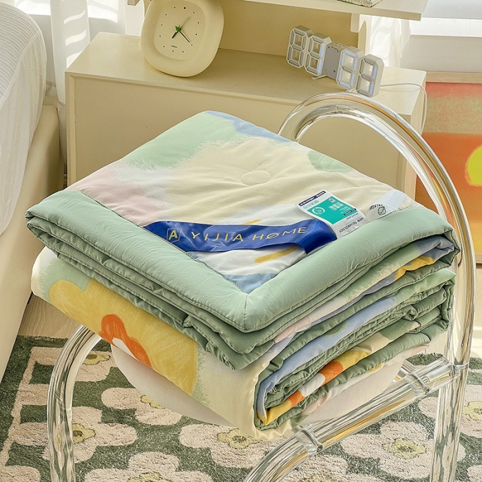 91家纺网 家纺一手货源 找家纺 星巴K 2023新款洛卡棉美棉印花夏被亲肤手包边夏被 炫彩