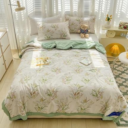 星巴K 2023新款洛卡棉美棉印花夏被亲肤手包边夏被 香草