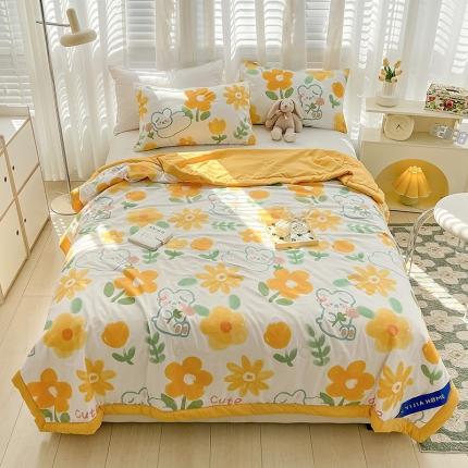 星巴K 2023新款洛卡棉美棉印花夏被亲肤手包边夏被 阳光兔兔