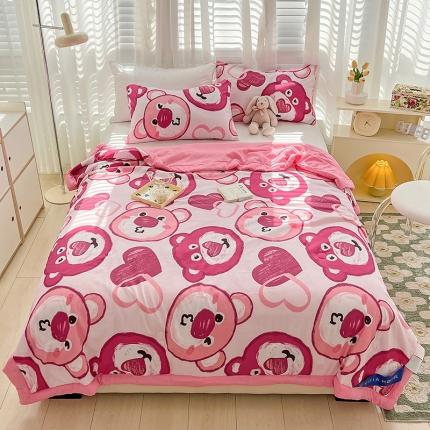 星巴K 2023新款洛卡棉美棉印花夏被亲肤手包边夏被 草莓熊