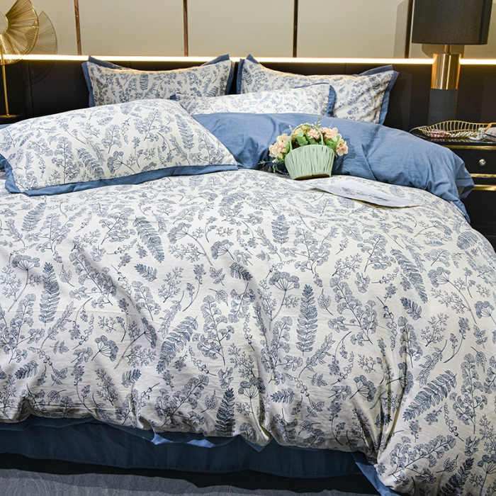 91家纺网 家纺一手货源 找家纺 梦柏 双层纱棉麻四件套 花季