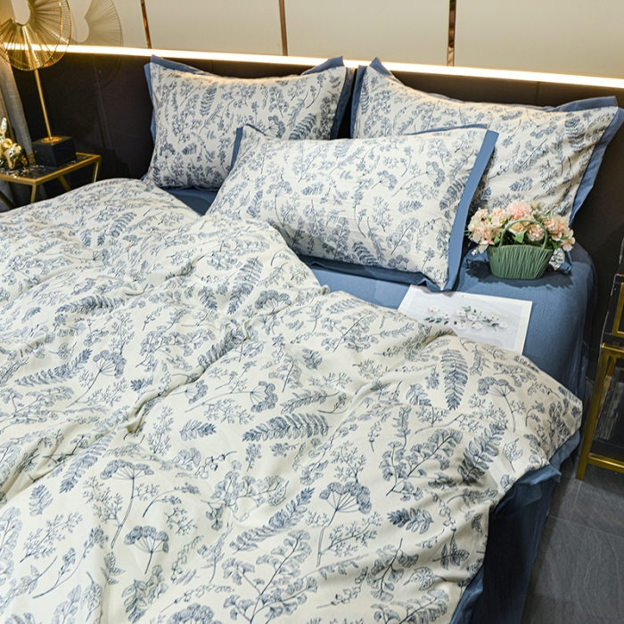 91家纺网 家纺一手货源 找家纺 梦柏 双层纱棉麻四件套 花季