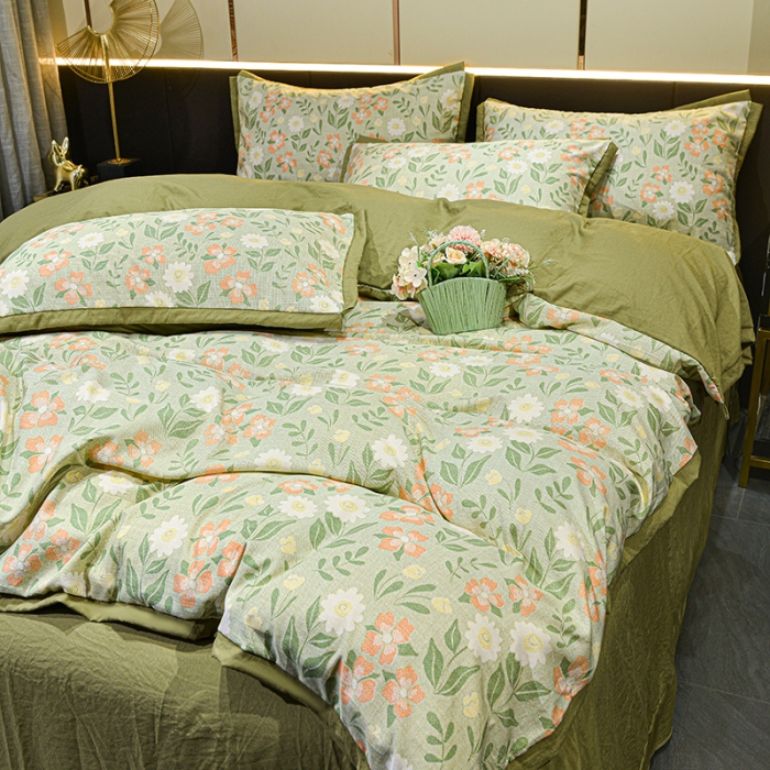 91家纺网 家纺一手货源 找家纺 梦柏 双层纱棉麻四件套 花开半夏