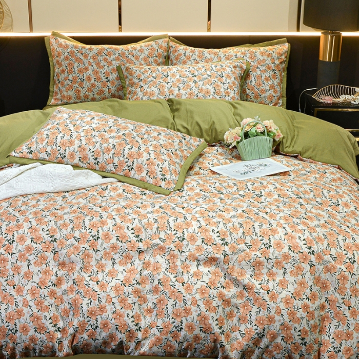 91家纺网 家纺一手货源 找家纺 梦柏 双层纱棉麻四件套 花满夫