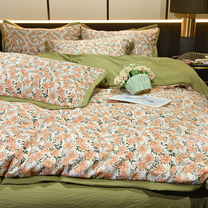 91家纺网 家纺一手货源 找家纺 梦柏 双层纱棉麻四件套 花满夫