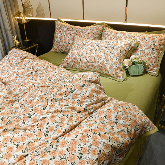 91家纺网 家纺一手货源 找家纺 梦柏 双层纱棉麻四件套 花满夫