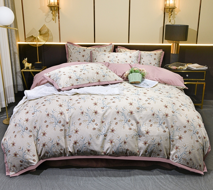 91家纺网 家纺一手货源 找家纺 梦柏 双层纱棉麻四件套 花漾甜心