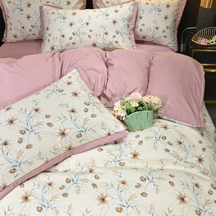 91家纺网 家纺一手货源 找家纺 梦柏 双层纱棉麻四件套 花漾甜心