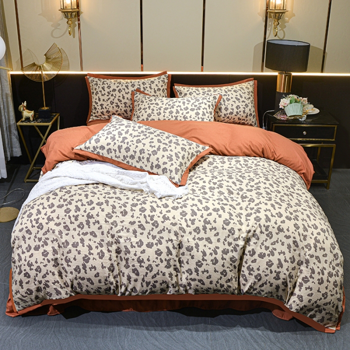 91家纺网 家纺一手货源 找家纺 梦柏 双层纱棉麻四件套 简约豹纹