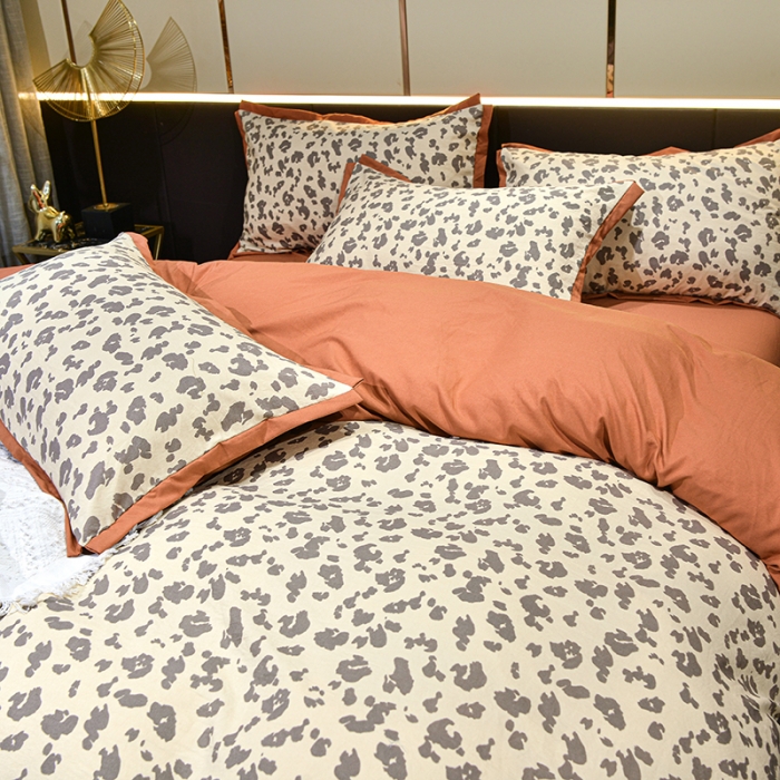 91家纺网 家纺一手货源 找家纺 梦柏 双层纱棉麻四件套 简约豹纹