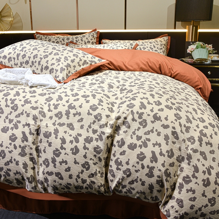 91家纺网 家纺一手货源 找家纺 梦柏 双层纱棉麻四件套 简约豹纹