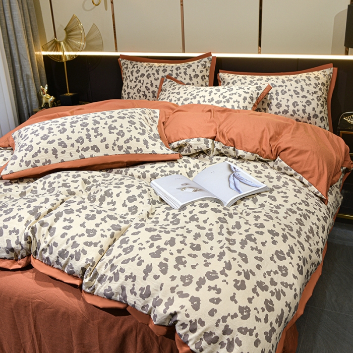 91家纺网 家纺一手货源 找家纺 梦柏 双层纱棉麻四件套 简约豹纹