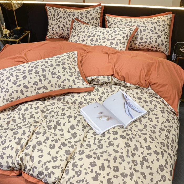 91家纺网 家纺一手货源 找家纺 梦柏 双层纱棉麻四件套 简约豹纹