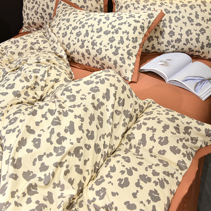 91家纺网 家纺一手货源 找家纺 梦柏 双层纱棉麻四件套 简约豹纹