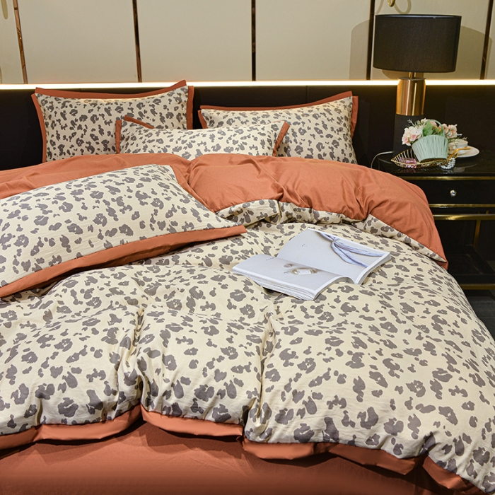 91家纺网 家纺一手货源 找家纺 梦柏 双层纱棉麻四件套 简约豹纹