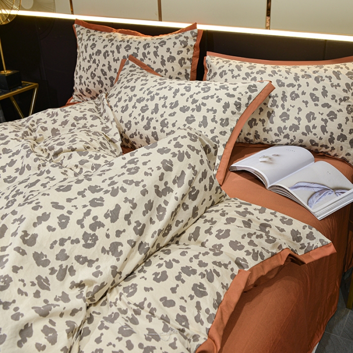 91家纺网 家纺一手货源 找家纺 梦柏 双层纱棉麻四件套 简约豹纹