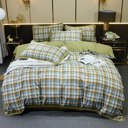 梦柏 双层纱棉麻四件套 蓝格调