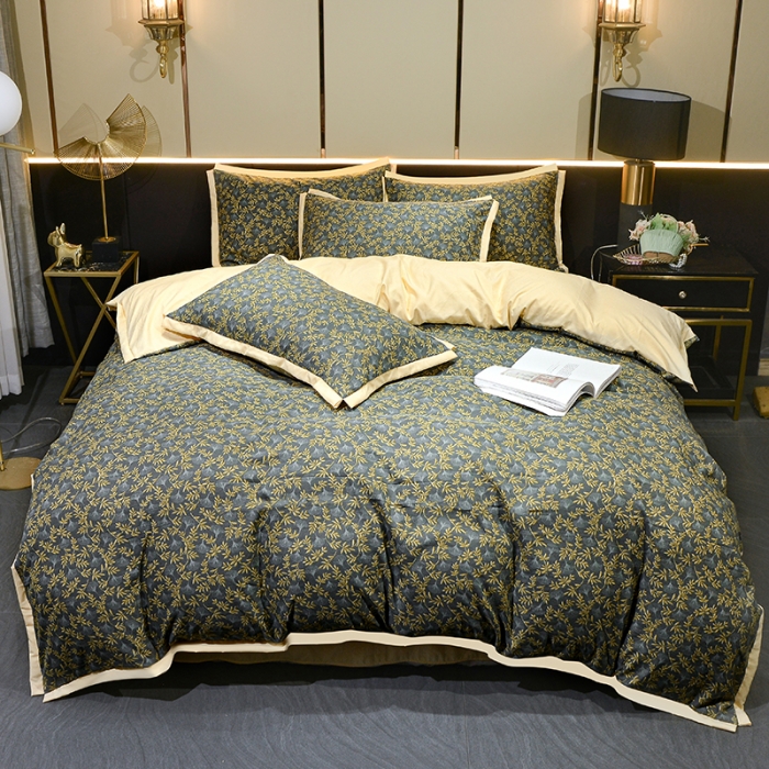 91家纺网 家纺一手货源 找家纺 梦柏 双层纱棉麻四件套 落叶