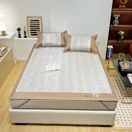 91家纺网 家纺一手货源 找家纺 2023澳梵植物抗菌冰丝凉席三件套软席 简约-咖啡