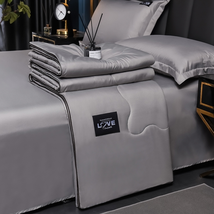 91家纺网 家纺一手货源 找家纺 宇豪 2023新款水洗真丝夏被套件 潮流-灰