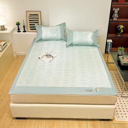 91家纺网 家纺一手货源 找家纺 2023澳梵植物抗菌冰丝凉席三件套软席 简约-水绿