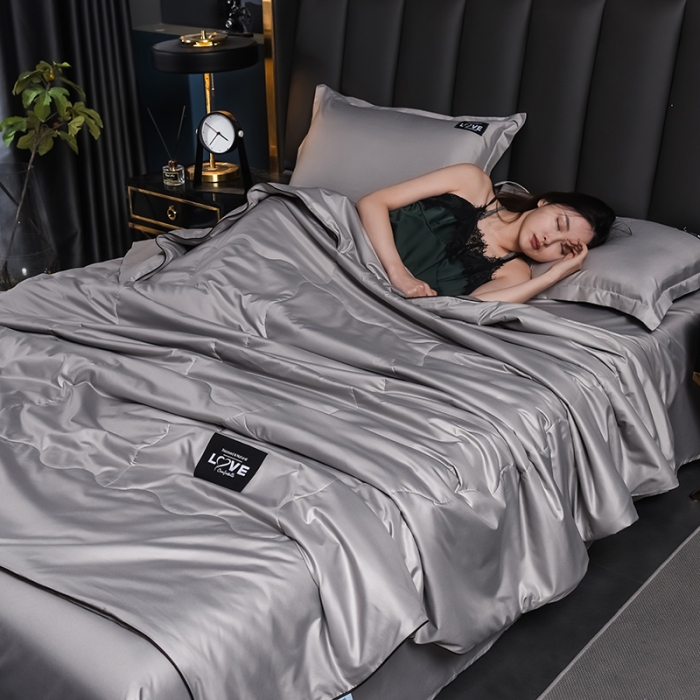 91家纺网 家纺一手货源 找家纺 宇豪 2023新款水洗真丝夏被套件 潮流-灰