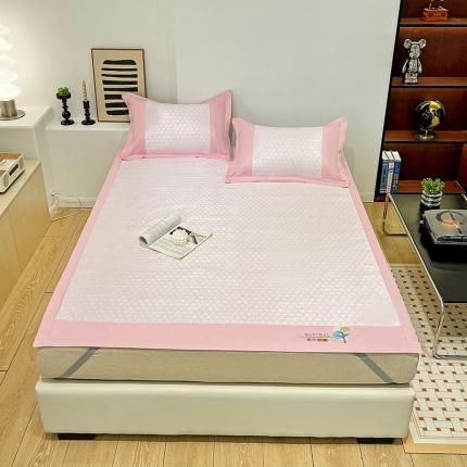 91家纺网 家纺一手货源 找家纺 2023澳梵植物抗菌冰丝凉席三件套软席 米格-粉