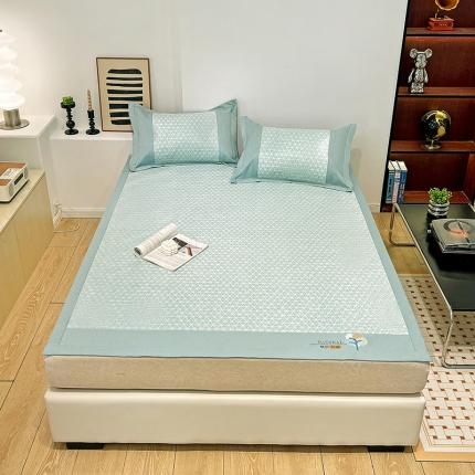 91家纺网 家纺一手货源 找家纺 2023澳梵植物抗菌冰丝凉席三件套软席 米格-绿