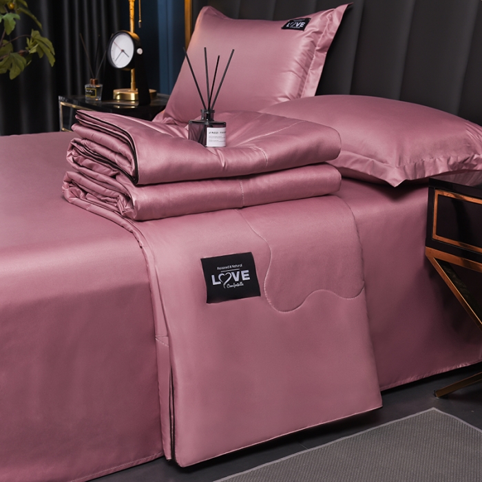 91家纺网 家纺一手货源 找家纺 宇豪 2023新款水洗真丝夏被套件 豆沙