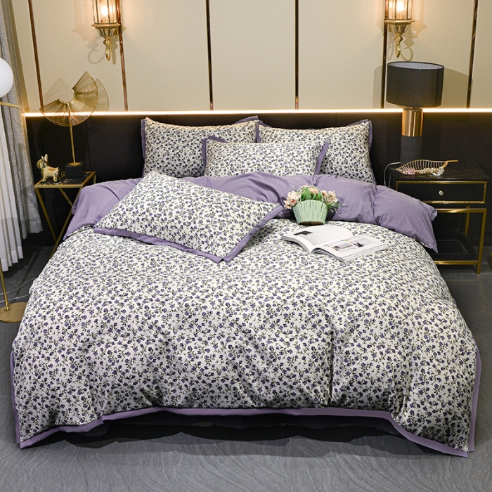 91家纺网 家纺一手货源 找家纺 梦柏 双层纱棉麻四件套 玫瑰园