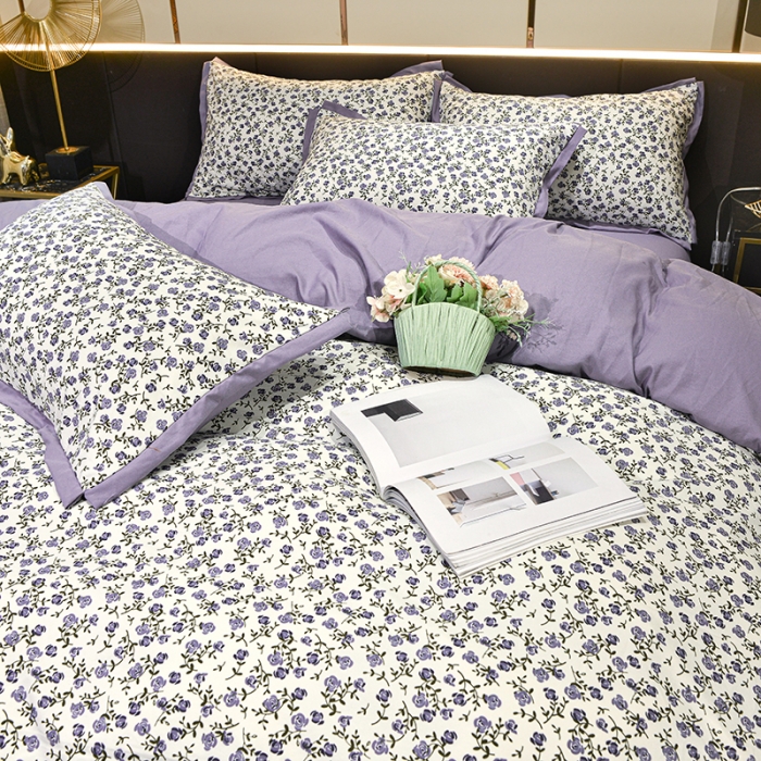 91家纺网 家纺一手货源 找家纺 梦柏 双层纱棉麻四件套 玫瑰园