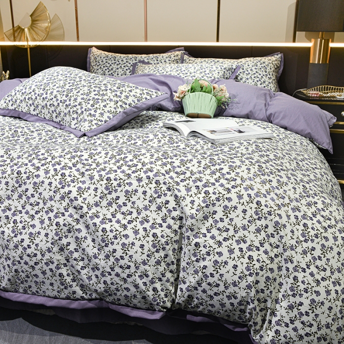 91家纺网 家纺一手货源 找家纺 梦柏 双层纱棉麻四件套 玫瑰园