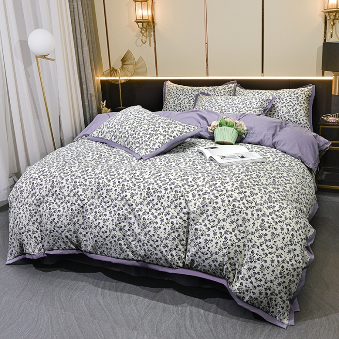 91家纺网 家纺一手货源 找家纺 梦柏 双层纱棉麻四件套 玫瑰园