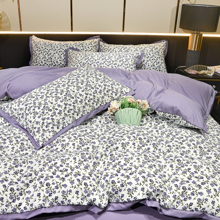 91家纺网 家纺一手货源 找家纺 梦柏 双层纱棉麻四件套 玫瑰园