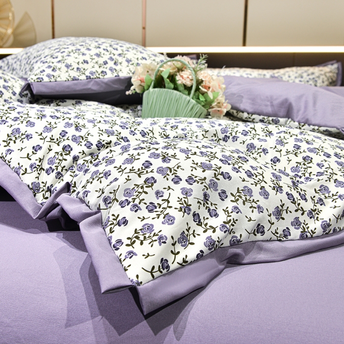 91家纺网 家纺一手货源 找家纺 梦柏 双层纱棉麻四件套 玫瑰园