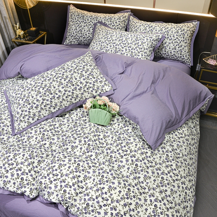 91家纺网 家纺一手货源 找家纺 梦柏 双层纱棉麻四件套 玫瑰园