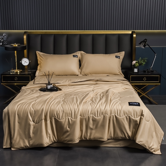 91家纺网 家纺一手货源 找家纺 宇豪 2023新款水洗真丝夏被套件 富贵-咖