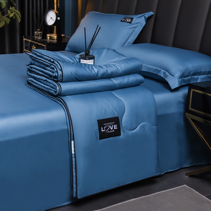 91家纺网 家纺一手货源 找家纺 宇豪 2023新款水洗真丝夏被套件 高贵-蓝