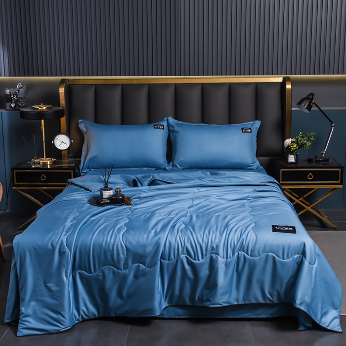 91家纺网 家纺一手货源 找家纺 宇豪 2023新款水洗真丝夏被套件 高贵-蓝