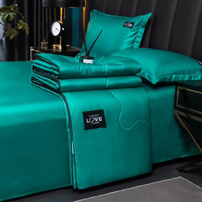 91家纺网 家纺一手货源 找家纺 宇豪 2023新款水洗真丝夏被套件 墨绿色