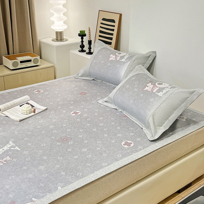 91家纺网 家纺一手货源 找家纺 2023澳梵植物抗菌冰丝凉席三件套软席 蹲蹲熊