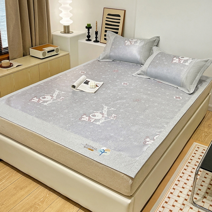 91家纺网 家纺一手货源 找家纺 2023澳梵植物抗菌冰丝凉席三件套软席 蹲蹲熊