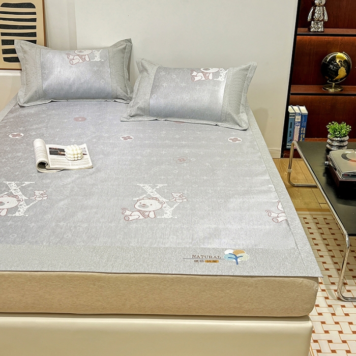 91家纺网 家纺一手货源 找家纺 2023澳梵植物抗菌冰丝凉席三件套软席 蹲蹲熊